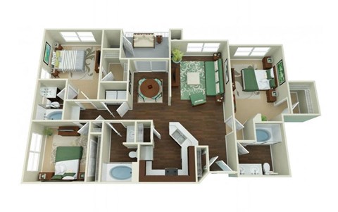 Floor plan for 3 beds, 3 baths, 1309 sqft